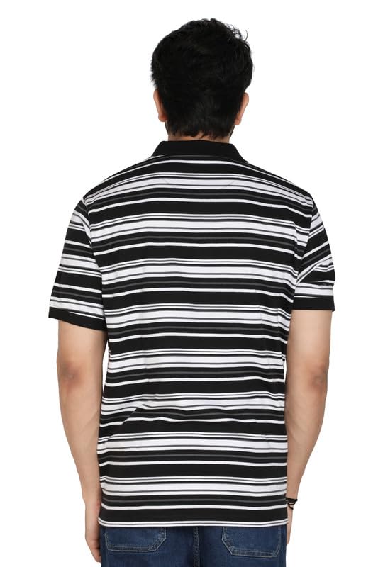 Image of Particle Men's Plus Size Big Size Cotton Polo Collar T-Shirt | Relaxed Fit Striped Half Sleeve | 100% Cotton 210 GSM | Smart Casual | Sizes 2XL-6XL | Breathable Summer Wear
