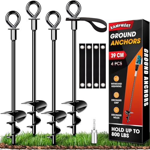 Trampolin Bodenanker Set von 4 mit Gurten, Heavy Duty Trampolin Anchor Kit für Zelte, Schaukeln, Vordächer, Metall Trampolin Anchor Kit starken Wind