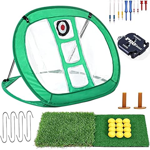 HOW TRUE Pop Up Golf Chipping Net, Indoor/Outdoor Golf Practice Net with 12 Training Balls, Hitting Mat and Golf Tee Combo, Golfing Target Net for Accuracy and Swing Practice (Green) Cover
