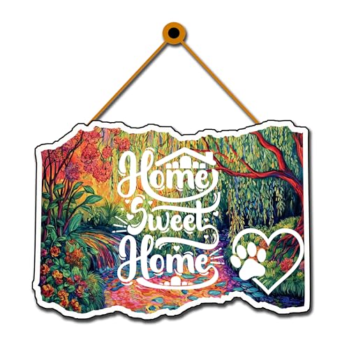 Image of GENXTRA Home Sweet Home Dog Paw Wall Decor - Colorful Forest Art Wooden Plaque for Living Room, Entryway & Pet Lovers