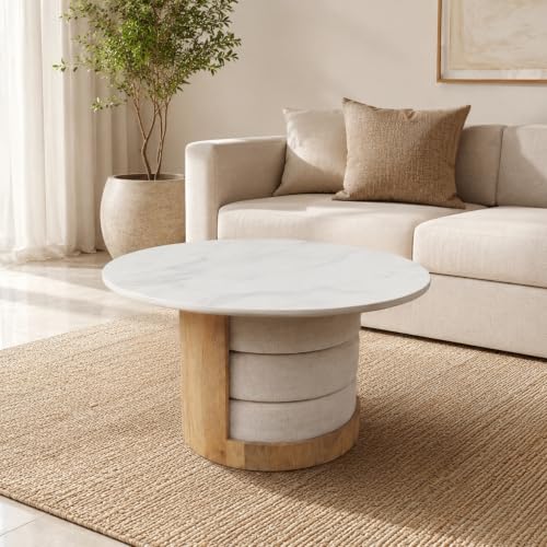 Image of The Attic Baithak Coffee Table, Coffee Table for Living Room, Marble Top, with 3 Integrated Seats, Natural Color