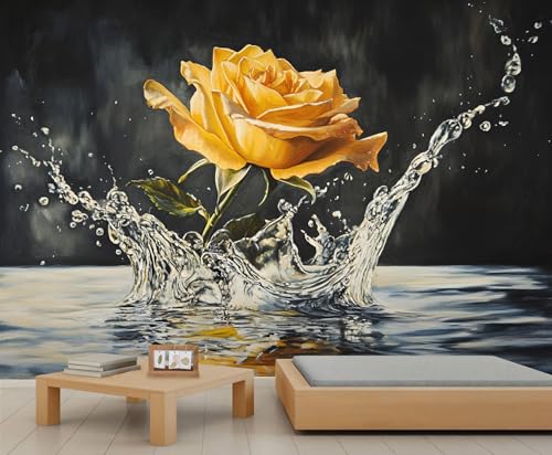 Large Yellow Rose Mural - Nordic Light Luxury Mural Wallpaper for Living Room Bedroom, Rose Mural - 169.3