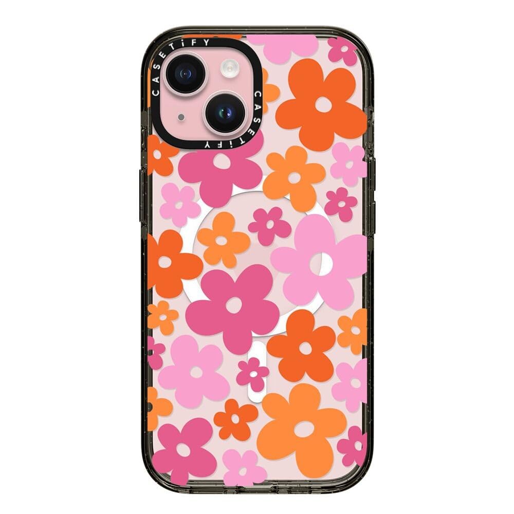 CASETiFY Impact Case for iPhone 15 [8.2ft 4X Military Grade Drop Protection/Compatible with Magsafe] - Abstract Florals - Clear Black