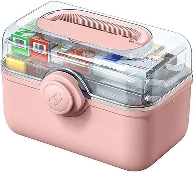 First Aid Kits Plastic Box Household Storage Portable Medical Emergey Medicine 11.2/13.3/15.3 Ihes for Home,Camping, Traveling(Pink,Sm)