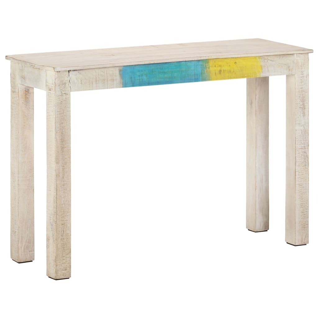 Tavolo consolle bianco in legno di mango grezzo, 115 x 35 x 77 cm, tavolino con ripiano e spazio per soggiorno, corridoio, ufficio, camera da letto, tavolino da caffè stabile con supporto a