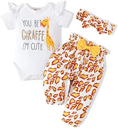 Newborn Baby Girl Clothes Ruffles Short Sleeve Romper Animal Print Pants Summer Infant Outfit Baby Girls' Clothing
