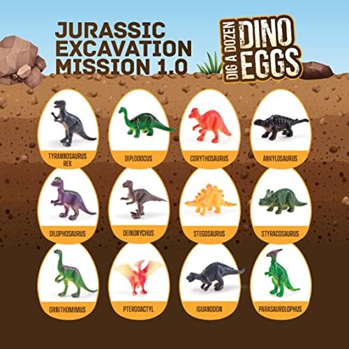 Dan&Darci Dig a Dozen Dino Egg Kit for Kids - Basket Stuffers - Dinosaur Toys Gift 3-12 Year Old - 12 Eggs & Surprise Dinosaurs - Science STEM Activities - Boy Toy Party Gifts for Boys & Girls - 3