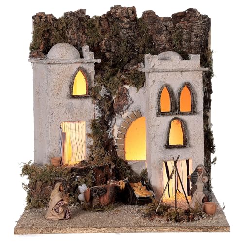 Holyart Arab Village (E) Market firepace Neapolitan Nativity Scene for 8 cm Figurines 40x35x35 cm, with figurinesWidth: 35 cm|Height: 39 cm|Statues Height: 8 cm|Depth: 35 cm