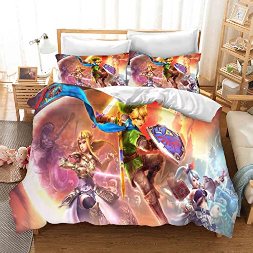 QROXY Zelda Bedding Sets with Pillowcase, Children's Bedding Microfiber 3D Digital Print with Chain Zipper (14,Super King 220×260CM)