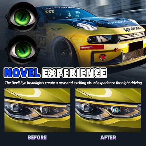 Image of SUBPLUSIX Demon Eye Headlights for Motorcycles, 2PCS LED Dynamic Devil Eyes Light Kit with HD Lens, 31 Animated Eye Patterns, Universal 12-36V Eyeball Lights for Motorcycle, Car Accessories