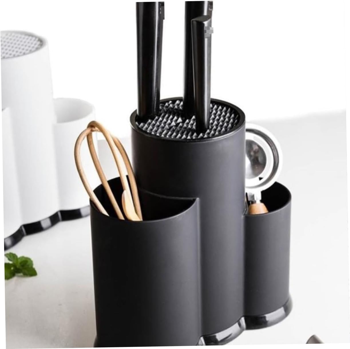 Draining Plastic Cutter Holder Kitchen Organizer Stand with Smooth Edges Multi Function Storage Rack for Countertop Knife Storage and Kitchen Utensil Organization
