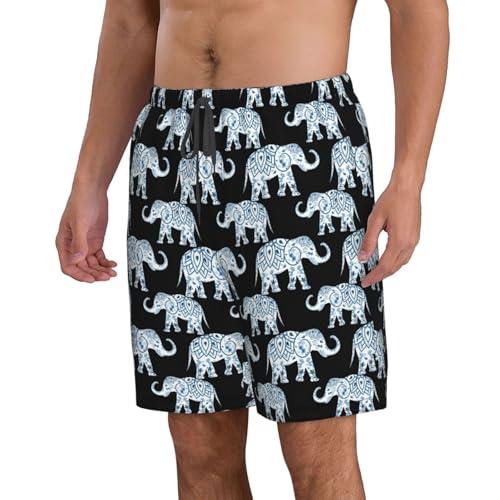 Men's Beach Shorts Swim TrunksFun Patterns Elephant-Blue Black Print for Surfing Running Summer Vacation2