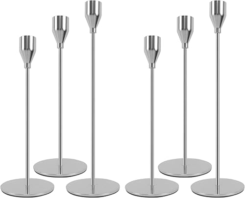 Miniatura 12 de Juego de 3 portavelas plateados, portavelas metálicos cónicos, portavelas altos, se adapta a velas de 2.2 cm de grosor y velas LED, para centro