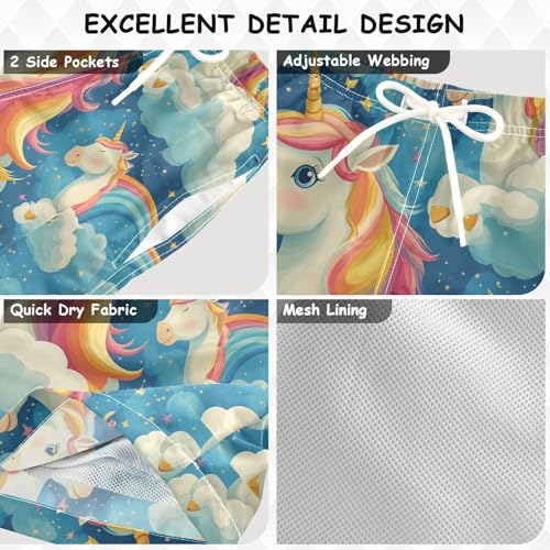 Pigsaly Boys Swim Trunks Happy Unicorns Gold Hearts Boys Board Shorts Swimsuit Swimwear Summer Bathing Suit S3