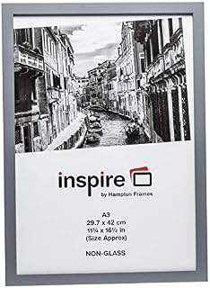 Hampton Frames ZURICH Quality Wood Poster Certificate Photo Frame Acrylic (Non Glass) Grey A3 (30x42cm) ZURA3GRY