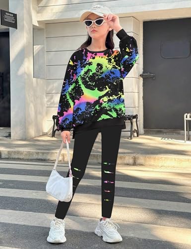 Image of Girls Clothes, Girls Outfits Tie Dye Sweatshirt Tops and Leggings Sweatpants 2 Piece Fall Winter Clothes Set 6-16T