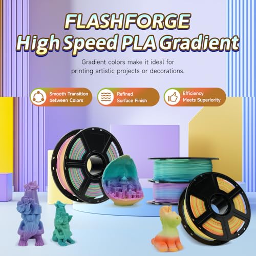 Image of FLASHFORGE Rapid PLA Gradient Filament 1.75mm Rainbow Corals, Transform Colors Smoothly & Fast, High Speed PLA 3D Printer Filament, Experience Exceptional Performance with 500mm /s Fast Printing
