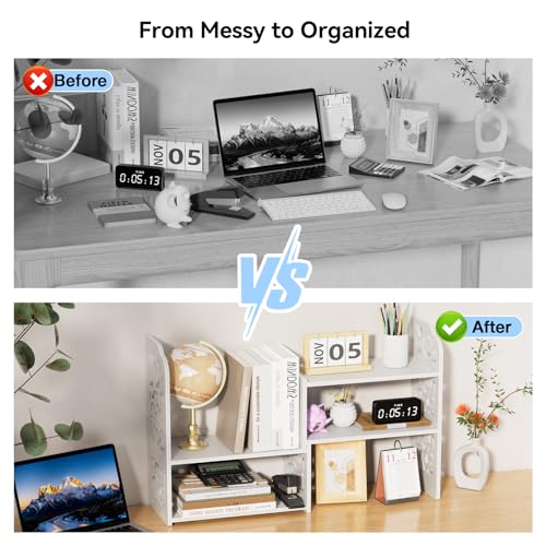 Image of YGYQZ Desk Shelf for Top of Desk - Adjustable Desktop Organizer Shelf, Small Table Top Shelves & Desktop Shelves for Office Organization, Waterproof Bookshelf for Desk & Bathroom, White