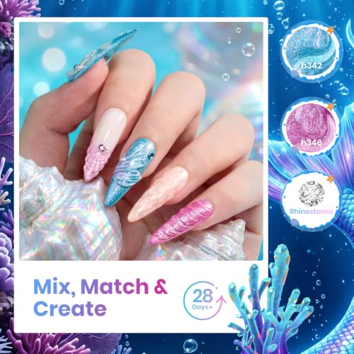 Image of Beetles Glitter Gel Nail Polish Set, Siren Scale Shimmer Gel Polish, 6 Colors 9ml UV LED Soak Off Blue Pink Purple Mermaid Nail Art Set with Rhinestones & Swatch Card