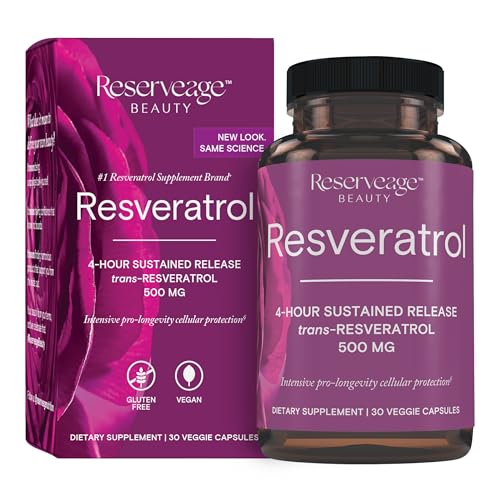 Reserveage Nutrition Beauty Resveratrol 500Mg | 4- Hours Sustained Release Trans-Resveratrol | For Intensive Pro-Longevity Cellular Protection | Gluten Free | Vegan | 60 Veggie Capsules