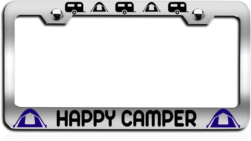 Makoroni - Happy Camper Camper Ch Steel License Plate Frame, License Tag Holder