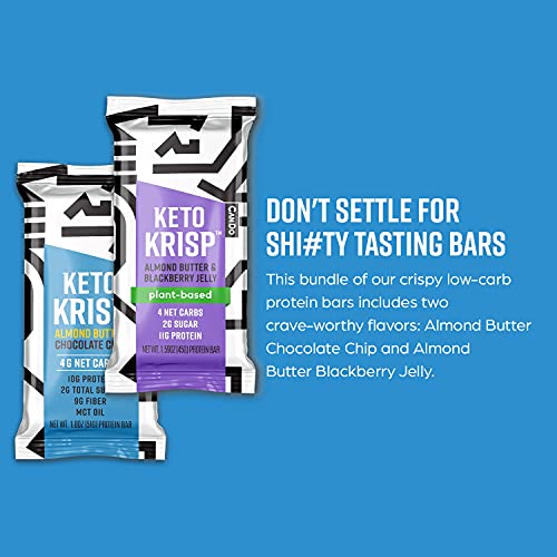Keto Krisp Protein Snack Bars Bundle - (24-Pack, 12 Almond Butter Chocolate Chip And 12 Almond Butter & Blackberry Jelly) - Low-Carb, Low-Sugar - Gluten-Free Crispy, Perfectly Delicious, Ketogenic Hea #TOP1