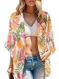 Moss Rose Women's Floral Print Chiffon Beach Swimsuit Kimono Tops Cardigans