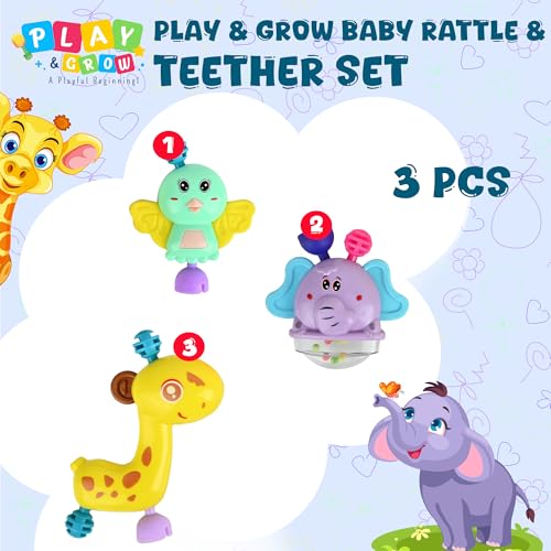 Image of PLAY & GROW Primum Quality Baby Rattle - Pack of 03 | Newborn Rattle Gift Set for Boys & Girls | Safe & Colorful Infant Toys for Early Learning & Sensory Play | Ideal Gift Pack for 0-24 Months Babies