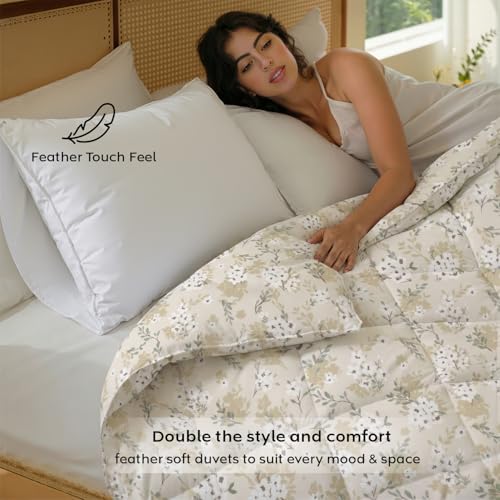 Image of AYKA Reversible AC Comforter 150 GSM Microfiber Summer Blanket Single Bed (60x90 Inches) | Floral Design Cooling Quilt for AC Room | Soft Breathable Duvet Cream & Beige