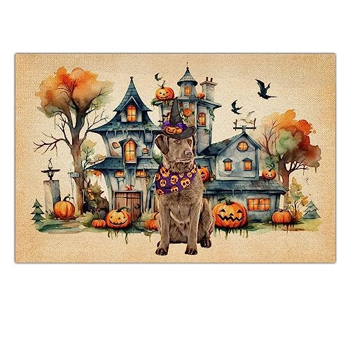 Halloween Dog Doormat Chesapeake Bay Retriever Door Mat Farmhouse Pumpkin Welcome Mats Fall Thanksgiving Seasonal Holiday Home Rug Indoor Outdoor Decor Entrance Housewarming Gifts for Dogs Lovers