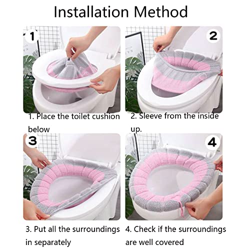 4 Stück WC-Sitzwärmer Toilettensitzauflagen Waschbar Tuch Toilettensitzbezug Pads Waschbar Eingebauten Kunststoffring Heraus Fasergewebe für Meisten Toiletten Damen Mamas Altere Menschen – Bild 4