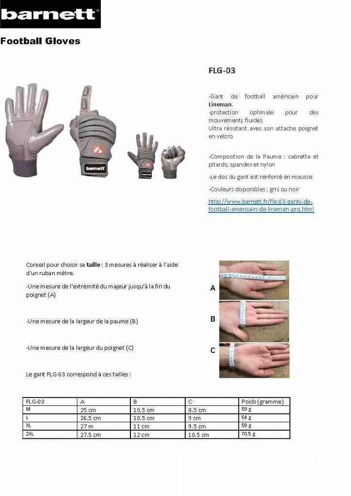 BARNETT FLG-03 Gants de Football américain de Linemen Pro, OL,DL, Noir