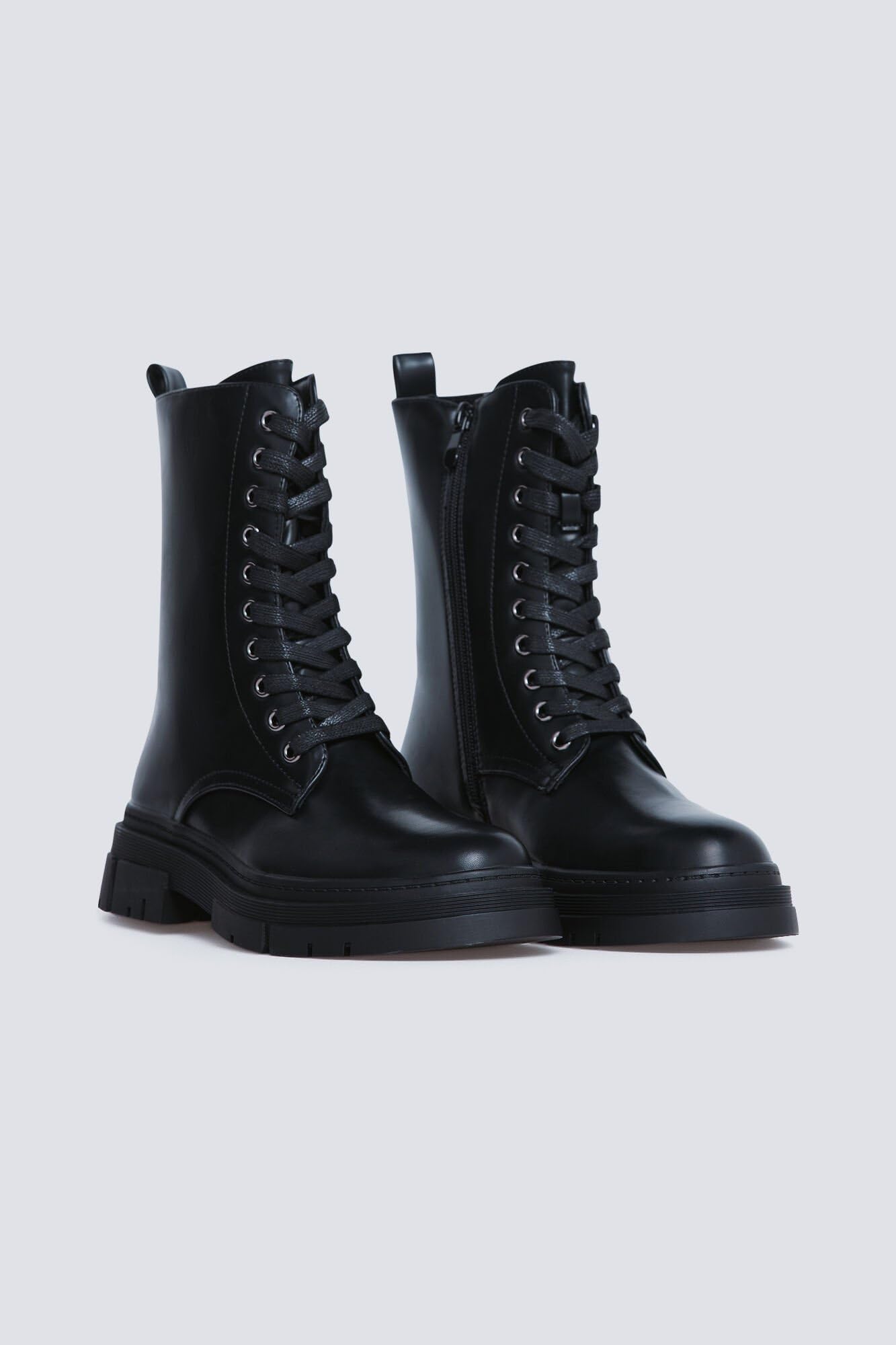 SPRINGFIELD Black PU Military Boot, Bota Militar Mujer
