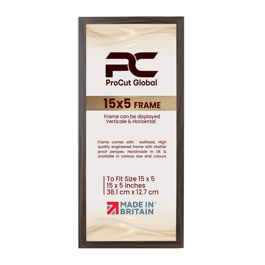 Procut Global 15X5 Walnut Picture Frames – Sleek Wooden Photo Frame with Shatterproof Perspex for Wall or Tabletop – Perfect for Posters, Certificates, Prints–Multiple Sizes & Colors Available