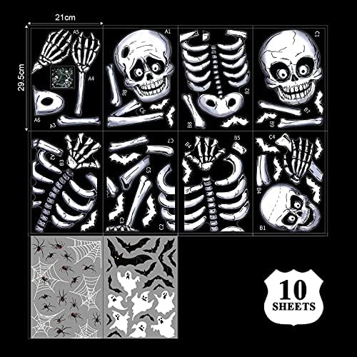 Vancavoo Halloween Window Clings Halloween Decoration Double-Sided Window Stickers Skeleton Ghost Skull Bat Spider Decals Wallpaper Wall Poster Silhouette Party Display Reusable (21 * 29.5cm)