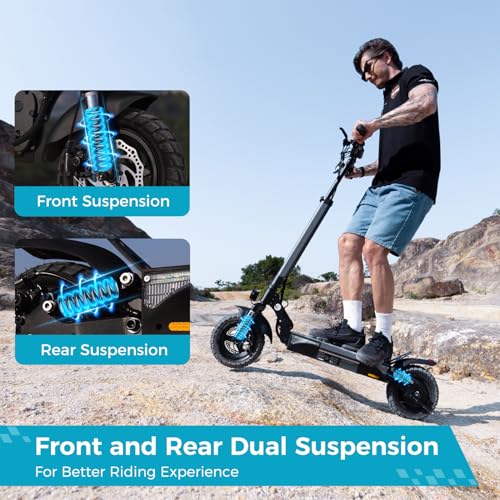Electric Scooter for Adults, 28MPH Speed, 28Mile Range, 1000W Powerful Motor, 10″ Off-Road Tires, Dual Suspension & Ambient Light & Turn Signals, Commuting Foldable Scooter, App Supports