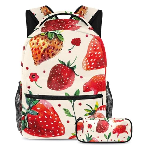 Sac à dos motif fraise spacieux contre le désordre des fournitures