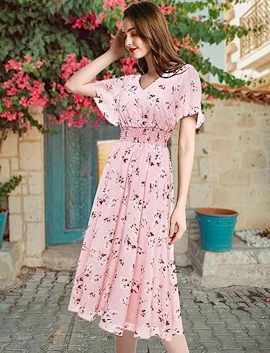 Gardenwed Chiffon Floral Dresses Summer Sun Beach Dresses for Women with Elastic Waist2