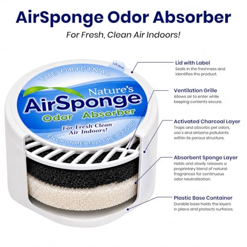 Image of Nature's Air Sponge - Designer Pack Sponge Odor Absorber, 1 /2 Lb - 5 Pack | Activated Charcoal Gel Odor Control, Charcoal Soap-Based Gel, Covered Cap Design for Discreet Placement, Helps Reduce Odors