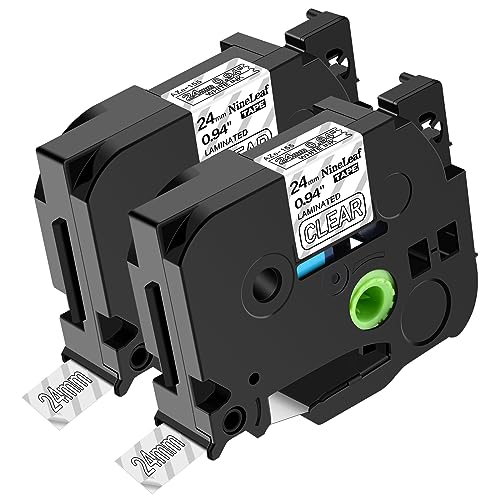 NineLeaf 2 Packung Ersatz für Brother P-Touch TZe-155 TZe155 TZ155 AZe 24mm 0.94'' 8m Laminiertes Weiß auf Transparent Schriftband Bänder für Ptouch PT-D600 D600VP E500VP E550W Beschriftungsgerät