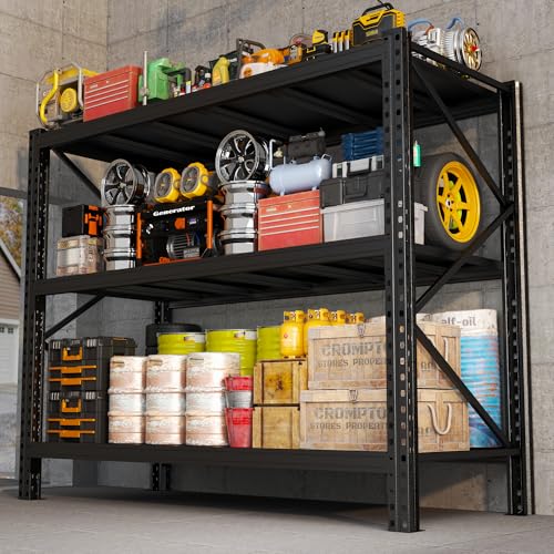 Image of Heavy Duty Metal Garage Shelving Unit, 3-Tier Adjustable Storage Shelves, 3000LBS for Garage & Basement, Kitchen and Pantry Industrial Steel Rack, Ideal for Tool Organization & Storage, Black, 67 inchW