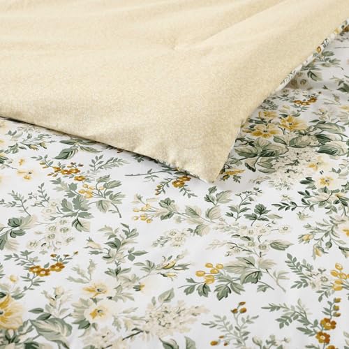 Image of Laura Ashley - Full /Queen Comforter Set, Soft Cotton Bedding with Matching Shams, Floral Home Decor, Oeko-Tex Certified (Country Meadow Gold, Full /Queen)