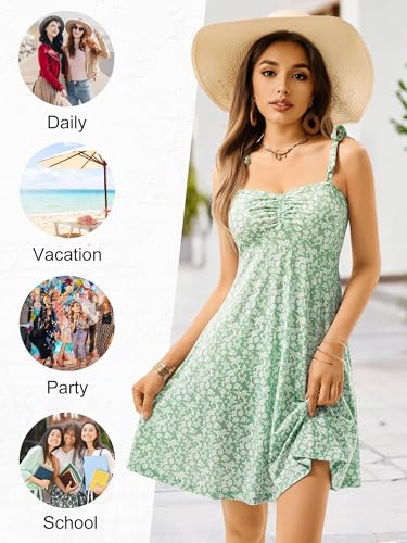 Image of OURIN Women's Spring Sweetheart Neckline Tie Strap Summer Sundresses Sleeveless Mini Dress with Pockets