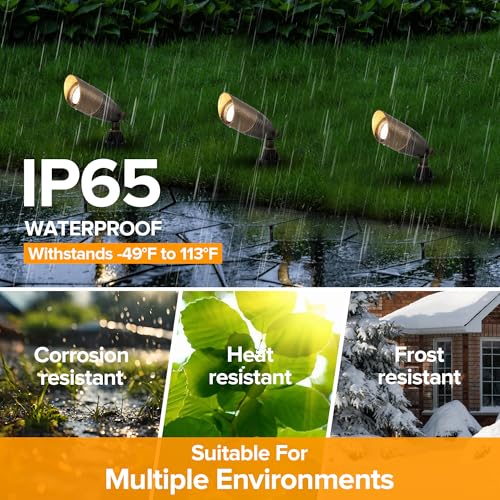 Image of LUTEC Solid Brass Low Voltage Landscape Lighting, 12V Heavy Duty Waterproof Landscape Spotlights Bronze, Wired Uplights Outdoor Fixtureswith ABS Spike, Garden Yard Pathway Tree with MR16 Bulb