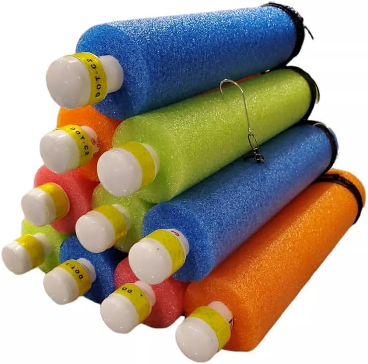 Rhodes Jugs Catfish Noodle Jugs 10 Pack - 7ft braided line - Kayaking - Made in USA - Ready to Go - Lime Green, Red, Blue, Orange, White & Multicolor - Catfish Rig - Catfish Tackle - Catfish Jug Lines