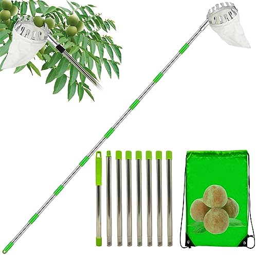 Fruit Picker Pole, Fruit Picker Pole Tool with Basket Telescoping Long Handle, Stainless Steel Fruit Picker, Portable Fruit Picker with Storage Bag, 10 Extension Poles Apples Picker Pole for Home Gar -  ZUKPUMNE, ONO9UE25WZXLD2LNGL