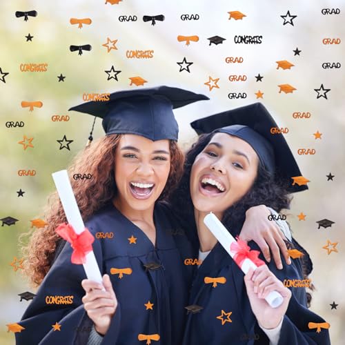 Image of Orange and Black Graduation Confetti 2026, 1000 Pcs Congrats Grad Confetti Class of 2026 Party Table Centerpiece for Graduation Party Decorations