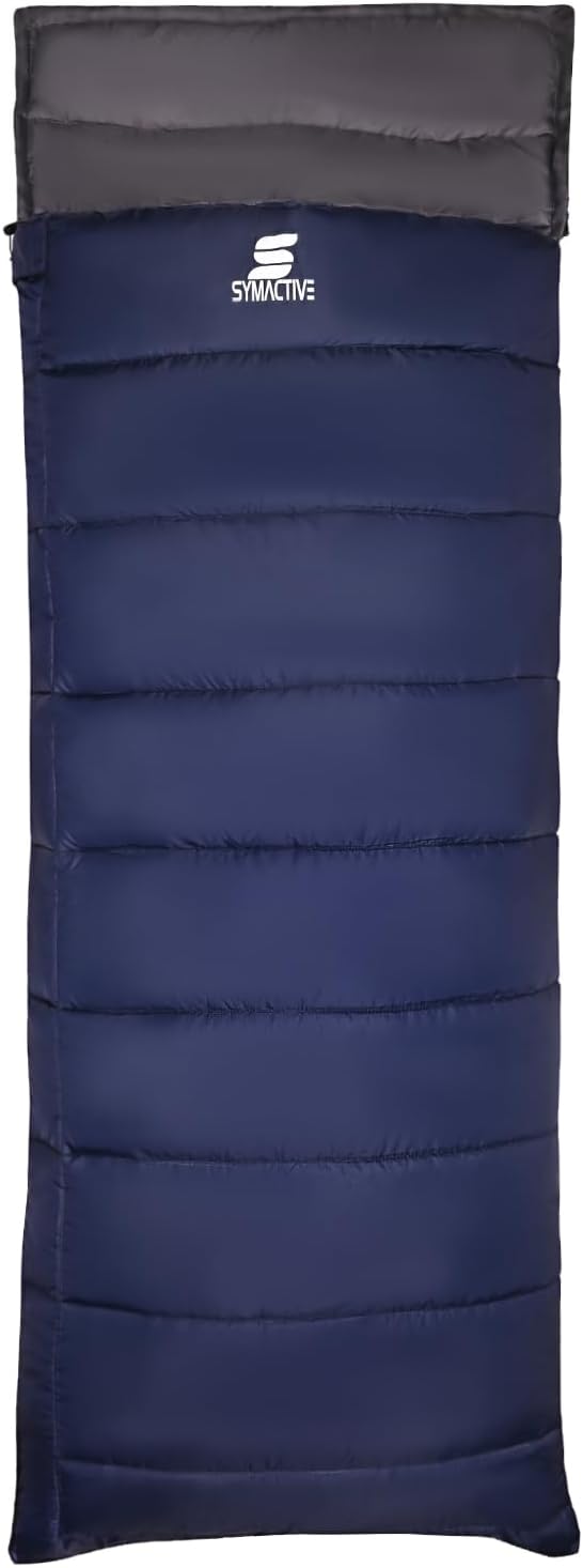 Amazon Brand - Symactive Sleeping Bag Camp Lite 3°C to 20°C, Lightweight Camping Sleeping Bag for Indoors & Outdoors (Blue, for Adults Upto 6.8 Ft)