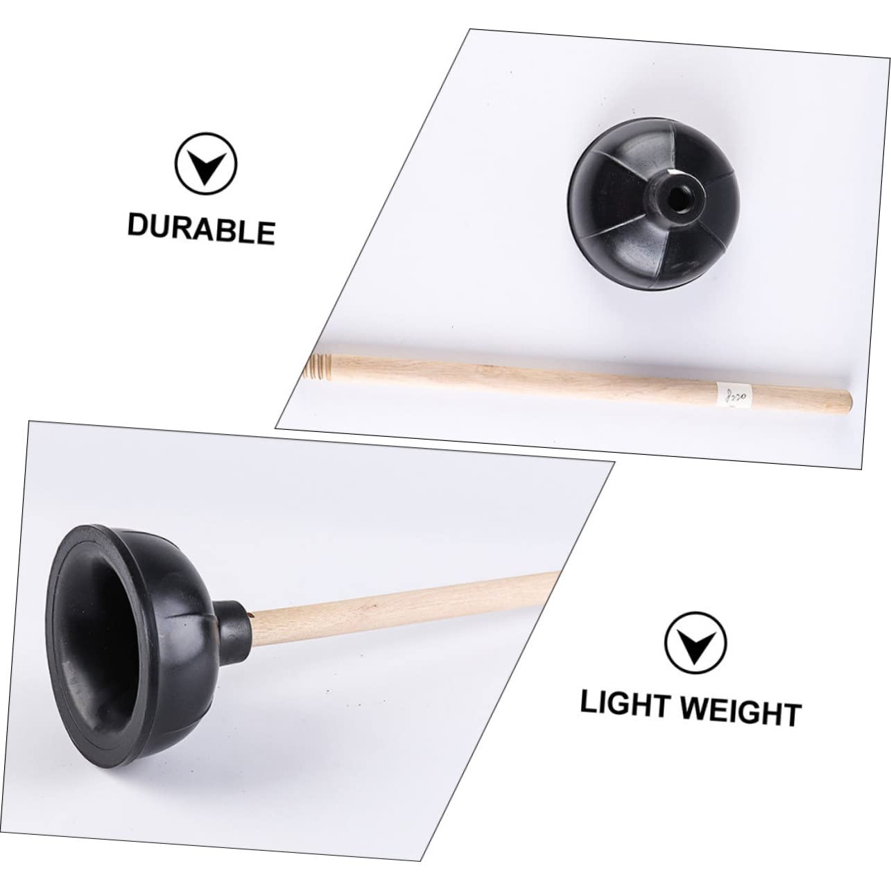 SHINEOFI 2 Desatascadores de Goma Mango de Madera, Herramienta de Limpieza para Baño y Fregadero, Negro, Ligero y Fácil de Limpiar