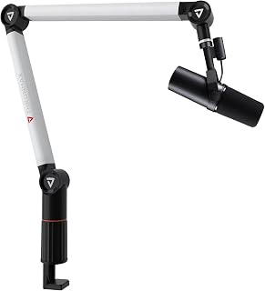 Professional Boom Arm Stand,THRONMAX Flex S5 Mic Stand for Game streaming, Podcasting and Broadcasting/Sturdy Stainless Steel Mic Stand with 3/8" to 5/8" Adapter/Hidden Cable Management (White)